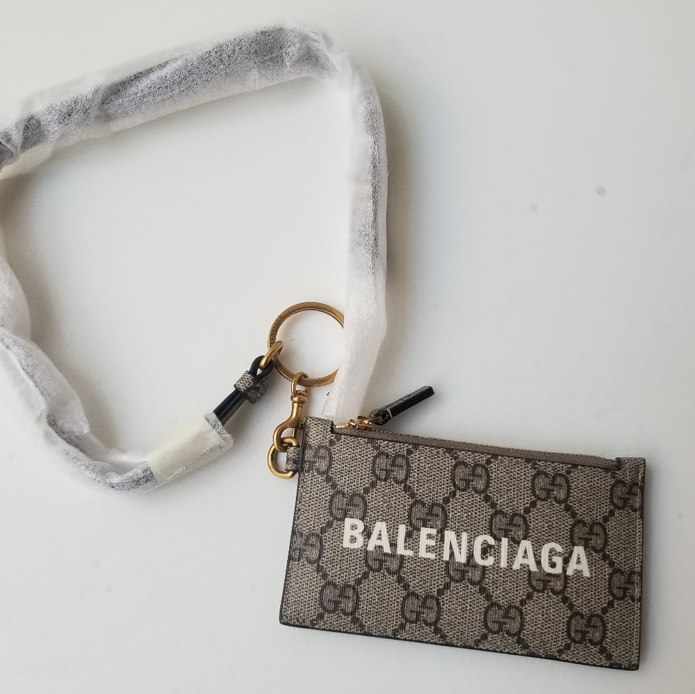 Auth Gucci Balenciaga Hacker Project Card case key ring pouch detachable strap